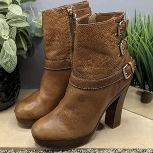 Juicy Couture Vintage Brown Leather High Heeled Buckle Boots Women's Siz…